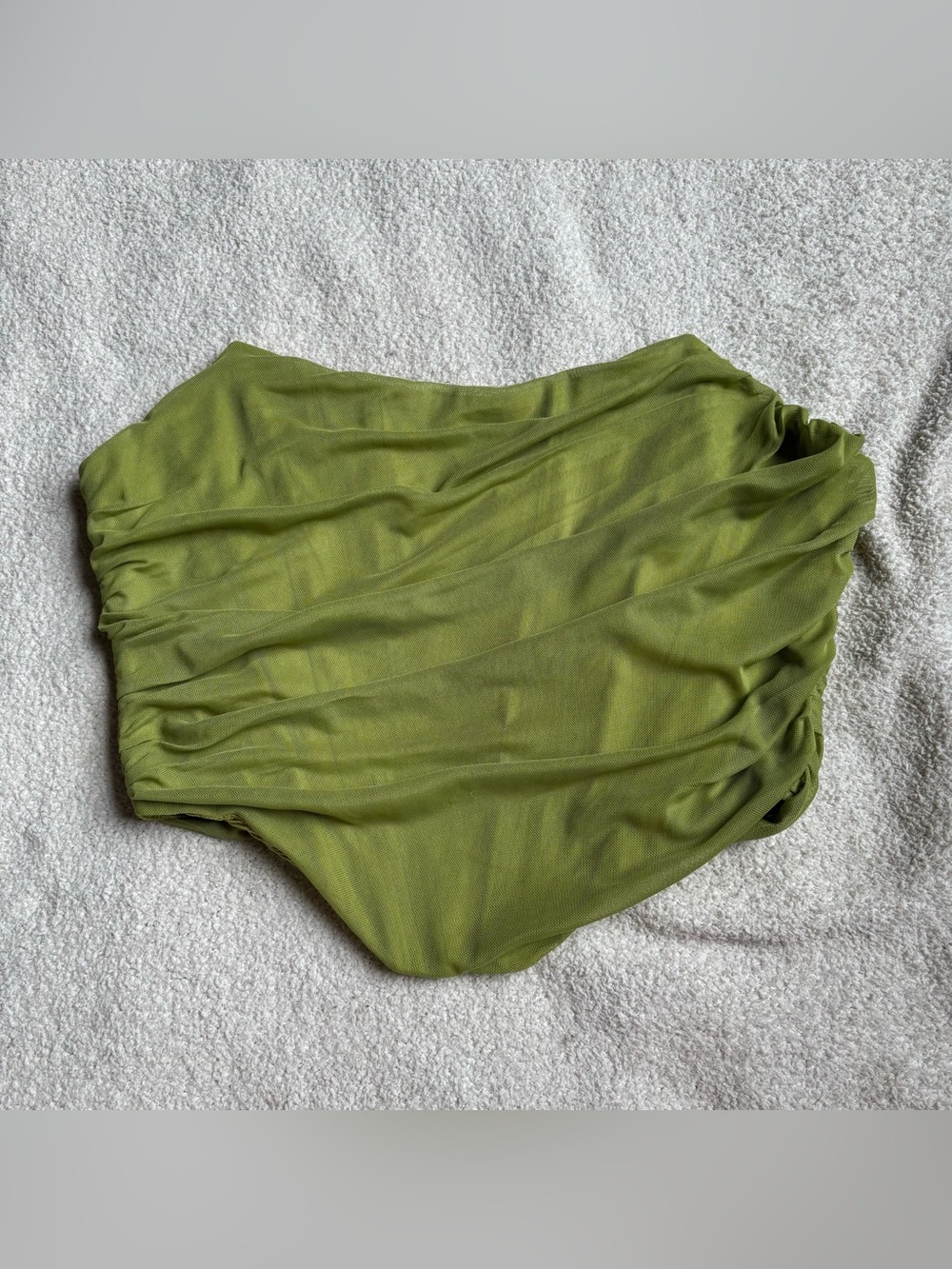 Olive Green Ruched Mesh Strapless Corset Zip Back Tube Top XL
